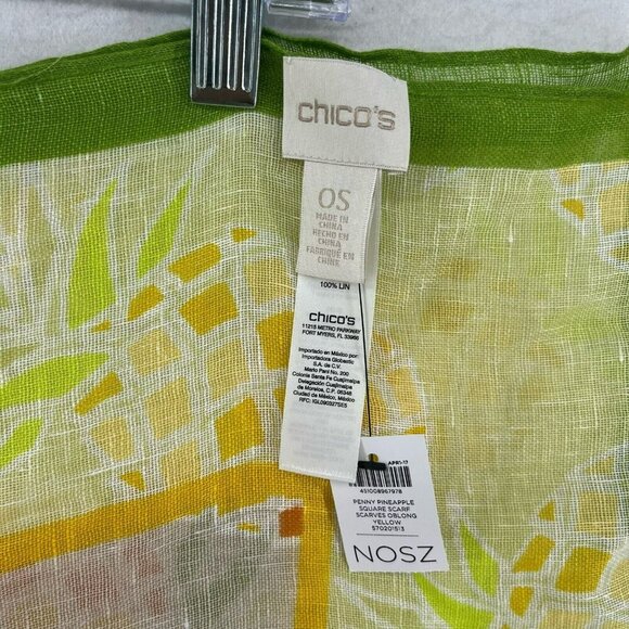 Chico's Square Scarf OS Yellow Penny Pineapple Scarves Oblong Multifunctional - Picture 10 of 11